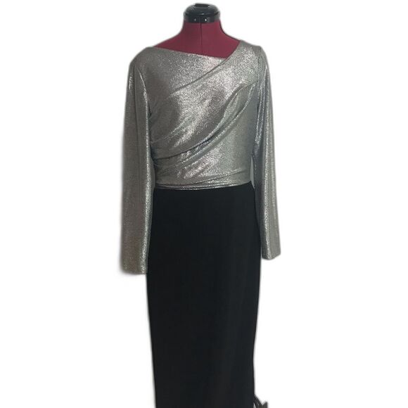 Lauren Ralph Lauren Black & Silver Metallic Bodice Gown Women’s Size 10 - Picture 10 of 14